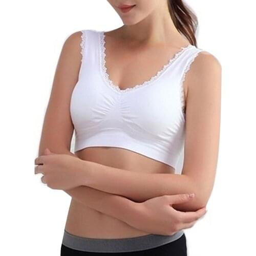 Soft Cloth Dual Layer Solid Color Women Lace Trim Wire Free Bras with Cushion Seamless Padded Bra Crop Top Underwear Sports