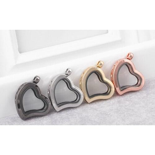 One piece fashion white/black/gold/rose gold color heart alloy diy opened glass frame charm fit necklace xyp103