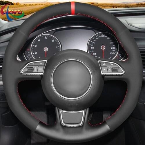 DIY Black Leather Suede Steering Wheel Cover For Audi A1 A3 A4 2015-2016 A7 2012-2018 S7 2013-2018 RS7 2014-2015 Car Accessories