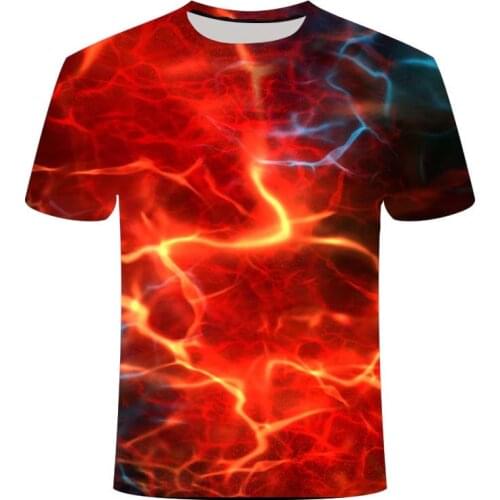 Color flame pattern T-shirt 3D printing mens T-shirt round neck short-sleeved quick-drying clothes 2021 spring new T-shirt
