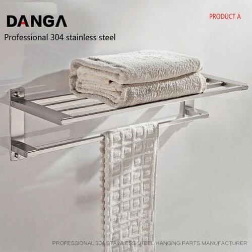Towel Holder Wall-Mounted Towel Hanger Storage Rod Double Layer Storage Rack Towel Hanging Shower Shelf Bathroom Accessories