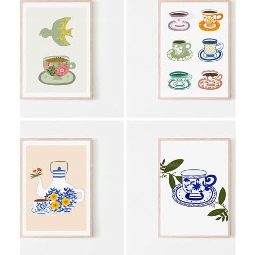 Impression d’art de mur de conception de tasse de thé, impression de tasse de thé, art floral de mur de tasse de thé, art imprim