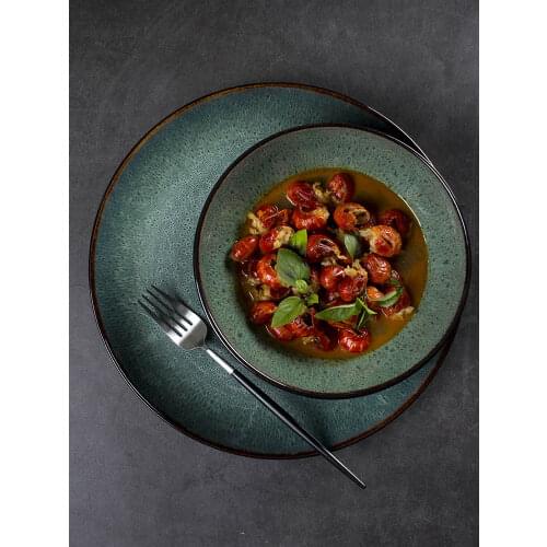 New American green ceramic dish bowl dish plate salad bowl western food dish steak dish dinner bowl noodle bowl soup bowl 1000ml