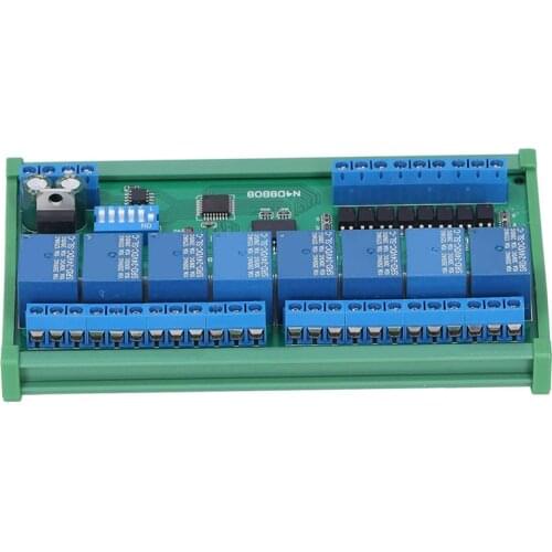 Hot DC 8 Isolated Input & 8 Output DIN35 C45 UART RS485 Relay Module Modbus RTU Control Switch Board