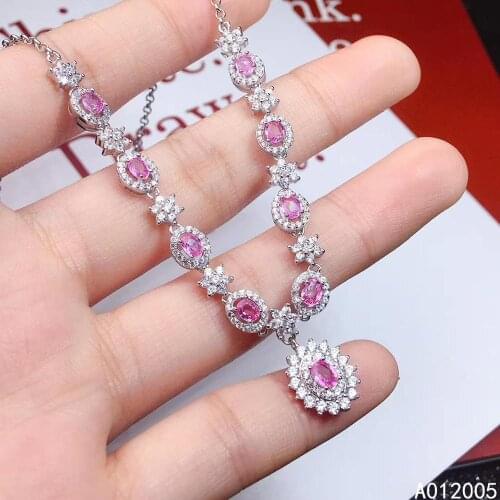KJJEAXCMY Fine Jewelry 925 Sterling Silver inlaid Natural pink sapphire Female new Pendant Necklace lovely Support test