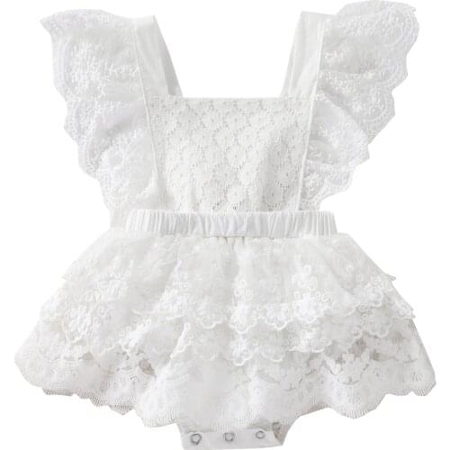 0-24M Cute Newborn Baby Girl Ruffles Sleeve Backless Lace Floral Romper Jumpsuit Outfits Princess Girls Clothes