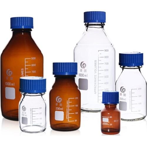 25ml to 2000ml Lab Transparent/Brown Blue cap bottle Screw cap Reagent bottle Sealed bottle Glass Laboratory Sample Bottle