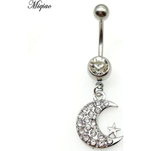 Miqiao 1 Pcs Piercing Body Jewelry Moon Star Stainless Steel Belly Button Ring Button