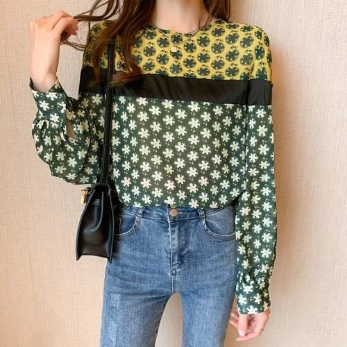 Fashion flower printing ladies shirts Womens chiffon Blouses 2021 Spring Autumn Long Sleeve Shirts Tops Blusas Mujer