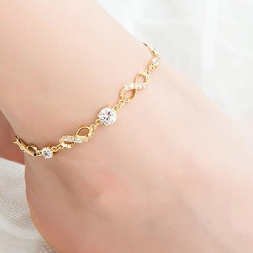 Fashion Bohemian Women Anklet Gold Leg Chain Big Rhinestone Anklets Barefoot Crochet Sandals Beads Foot Jewelry