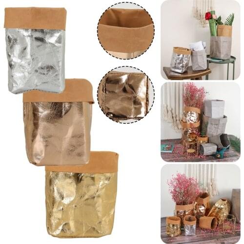Washable Grocery Bag Kraft Paper Bags Flower Pots Planter Reusable Makeup Brush Holder Multifunction Storage Bag Garden Supplies