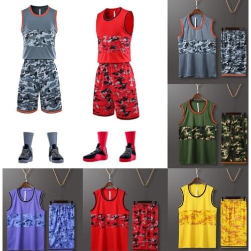 Men Children Camouflage Basketball Jerseys, Youth Throwback Basketball Kit Sets , College Basketball Game Team Uniforms Kits