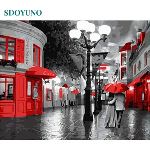 SDOYUNO Frame Street Lovers DIY Painting By Number Acrylic Paint On Canvas Coloring By Numbers For Home Wall Art Picture Gift