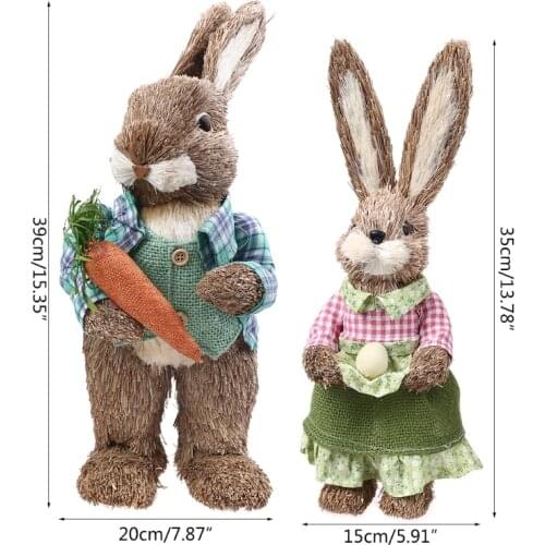 2021 New Cute Straw Rabbits Bunny Decorations Easter Party Home Garden Wedding Ornament Photo Props Crafts 1Pair