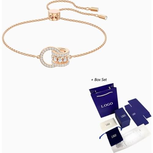 High Quality SWA Bracelet New FURTHER Bracelet Rose Gold Two Interlocking Sliding Clasp Bracelet Women Luxury Jewelry Gift