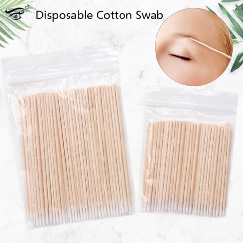 Disposable Cotton Swab Lint Free Micro Brushes Wood Cotton Buds Small Gaps Ear Clean Stick Eyelash Extension Glue Removing Tool
