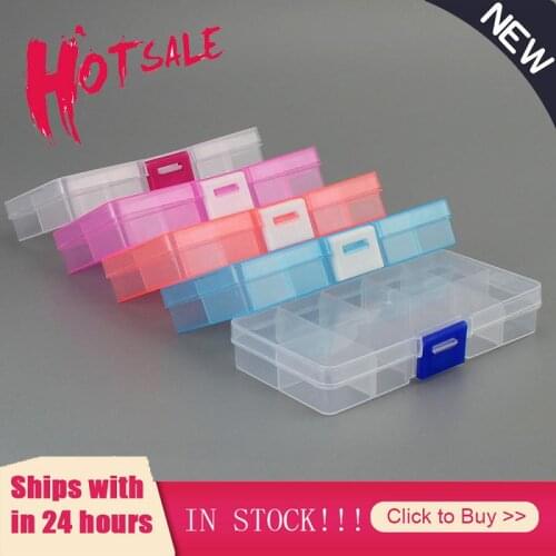 10 Slots Plastic Storage Jewelry Box Compartment Adjustable Container For Beads Earring Box For Jewelry Rectangle Box Case