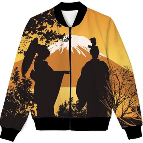 REAL American SIZE Geisha and Pagoda Sublimation Print Zipper Up Jacket Plus SIze 4XL 5XL 6XL