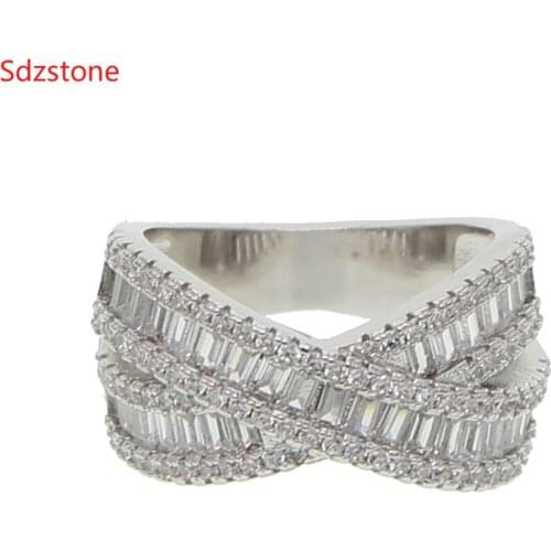 Sdzstone Luxury Shiny Cubic Zirconia Micro Pave Setting X Shape Ring Stunning Cross Rings Jewelry Womens Accessories