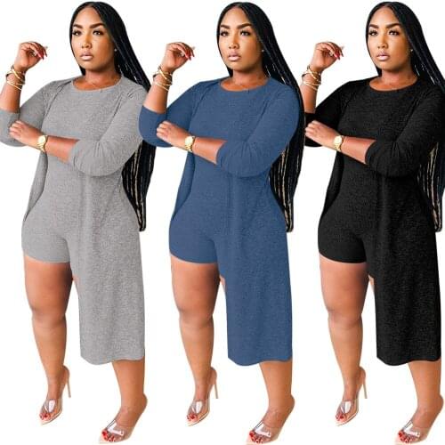 Sexy lady Jacket round Neck women Jumpsuit Two-Piece plus size black gray blue European and American slim fit clothes