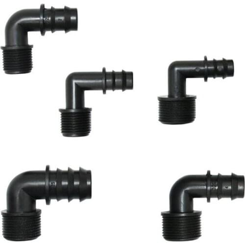 Male 1/2" 3/4" to 1/2 3/4 25mm Hose elbow barb Connector 16mm 20mm 90 degrees bending joints for DN10 DN15 DN20 100PCS