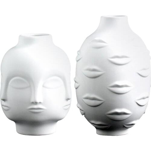 Modern Face Planter Vase Ceramic Art Tabletop Flower Pot Nordic Home White