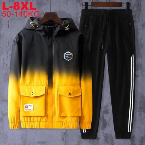 Big Size 8xl Gradient Coat Male Streetwear Zipper Tracksuit Men Set Hip Hop 2 Pieces Printed Jacket Pants Sets Mens Track Suits