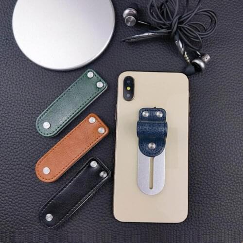 Universal Mobile Phone Ring Bracket Finger Ring Holder Faux Leather Phone Holder Wristband Strap Push Pull Grip Stand Bracket