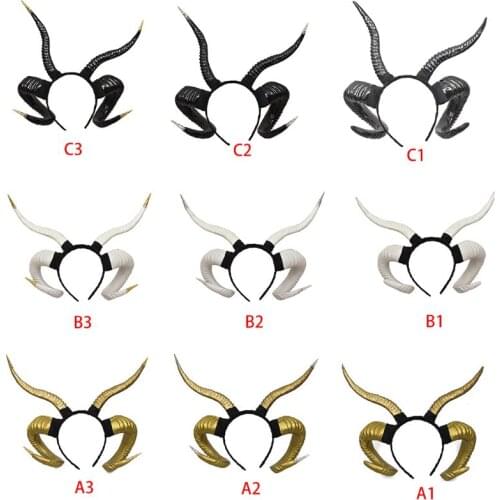 Gothic Punk Women Antelope Sheep Horn Headband Forest Animal Cosplay Hair Hoop Halloween Masquerade Devil Costume Photo Props