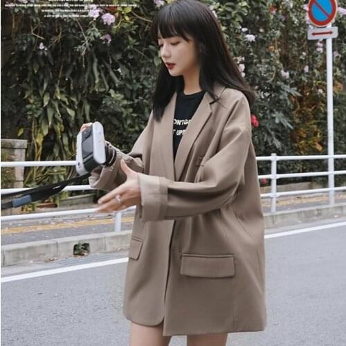 2021 Spring Autumn Women Loose Chic Blazer Retro Suit Top Shawl Collar Office Lady Blaser Feminino Womens Blazers Long Sleeve