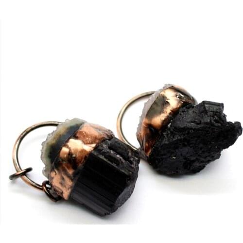 1Pc Personality Irregular Molten Soldered Black Tourmalin Necklace Pendants Antique Gold Loop Healing Jet Stone Charms For DIY