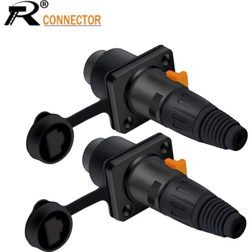 10sets RJ45 Aviation Female Socket+RJ45 Waterproof Male Plug Connector Panel Mount Ethernet Network Terminal Copper 8p8c Black