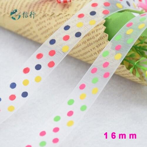 16mm width, dots printed ribbons Polyester Grosgrain ribbon, lace satin ribbons DIY hairbow accessories, gift package #3454