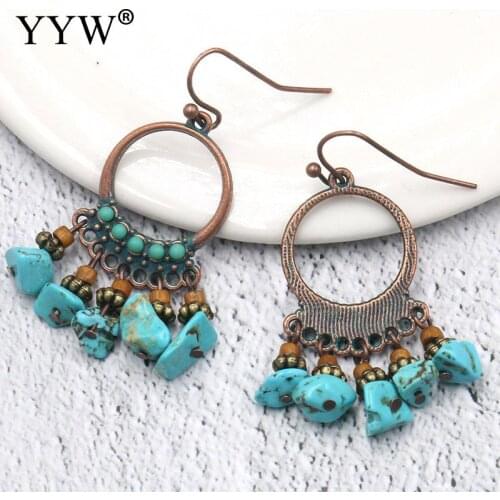 2018 New Fashion Vintage Tassel Earrings Turquoises Stone Water Drop Dangle Earring Women Jewelry Boho Blue Drop Earrings