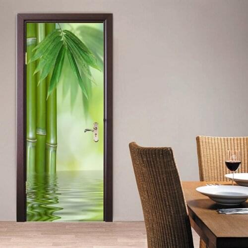 3D Bamboo Forest Door Sticker Mural PVC Waterproof Self-Adhesive DIY Door Wall Painting Decals Living Room Bedroom Home Decor