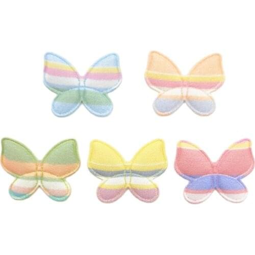 50Pcs/LOT 3.2*2.5CM Fabric Stripe Butterfly Padded Appliques For DIY Hat Clothes Leggings Sewing Supplies Headwear Decor Patches