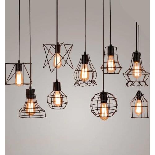 American Village Creative Art Restaurant Bar Counter Retro Industrial Wind Chandelier Warehouse Garment Shop Small Iron Cage led