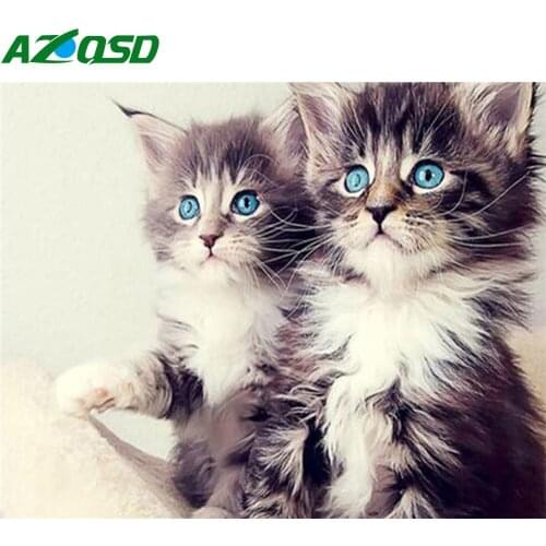 AZQSD 5D Diamond Painting Cat Full Square/Round Diamond Embroidery Mosaic Animal Picture Of Rhinestones Home Decoration