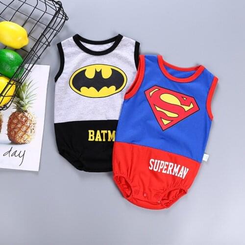 Free Shipping Summer Infant Boy Super Hero Romper Children Blue Costume Outfit Cool Cotton Sleeveless Jumpsuit Body Kit