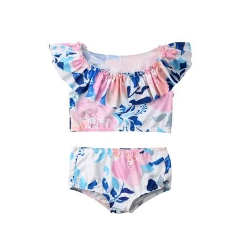 Baby Swimwear 2Pcs Kids Baby Girls Swimsuit Flower Swimwear Swimmable Swimming Costume 2-7T
