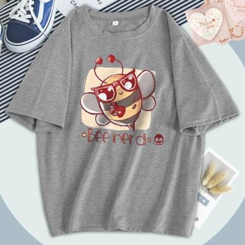 Elegant Womens Bee Nerd T-shirts Short Sleeve Fashion Oversize Tshirts Black Purple Cosplay Tops Tees Washable Poleras Female