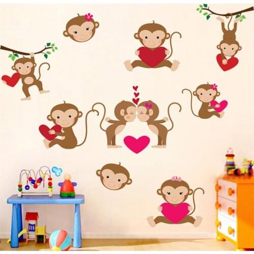 Cartoon Monkey Wall Stickers Cute Animal Monkey Wall Decals For Kids Room Bedroom Living Room Nursery Party Home Decor Wallpaper