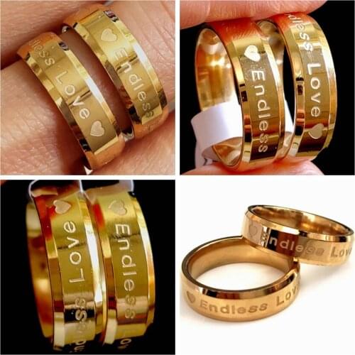 20pcs Fine Polish 6mm Coulpes Lovers Endless Love Heart Stainless Steel Gold Ring Wedding Engagement Jewelry Anniversary Gift