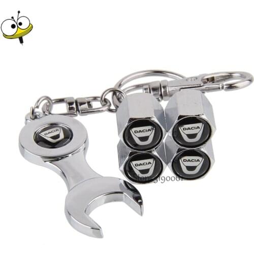 Car Wheel Tire Valve Stems Caps For Dacia Logo With Wrench Keychain For Renault Dacia 1310Clio Captur Koleos Logan Duster Megane