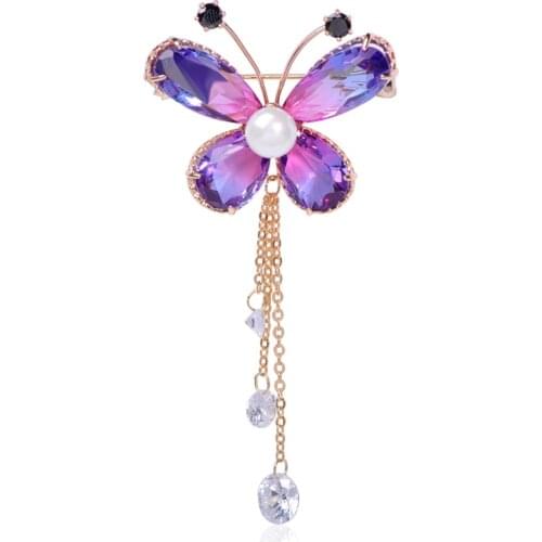 Blucome Beautiful Insect Butterfly Brooch Imitation Pearl Zircon Copper Jewelry Women Girl Clothing Scarf Collar Pin Accessories
