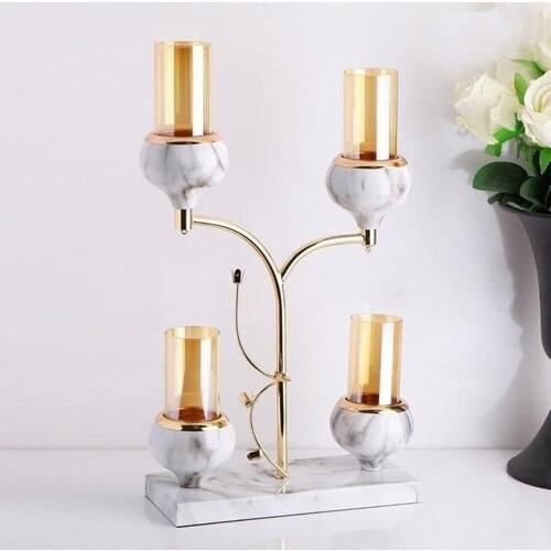 Krm Marble Pattern Metal Floor Standing Candelabra 4'lü