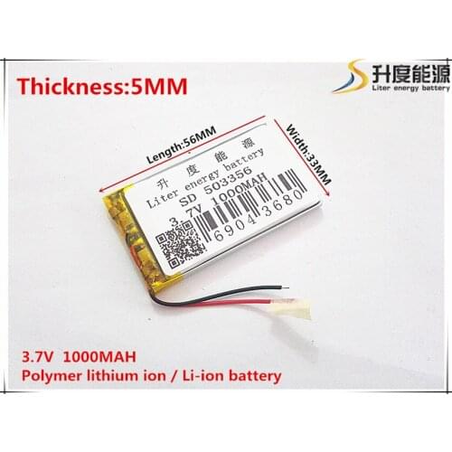 3.7V 1000mAh 503356 Lithium Polymer Li-Po li ion Rechargeable Battery cells For Mp3 MP4 MP5 GPS mobile bluetooth