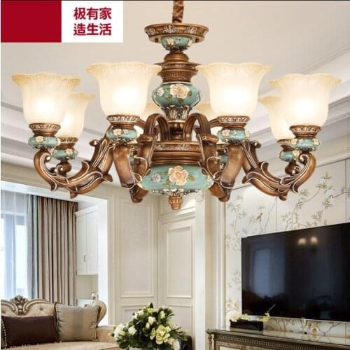 European style chandelier living room lamp luxury atmosphere restaurant hall lamp rural retro resin American ceiling lamp