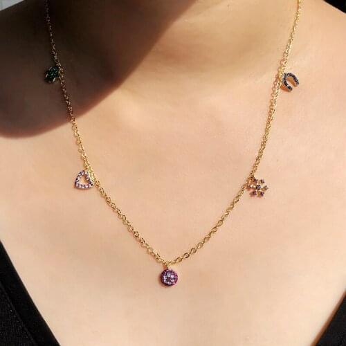 Multicolor Small Heart Snowflake Shape Statement Choker Necklaces Colorful Cubic Zircon Pendant Necklace Women Fashion Jewelry