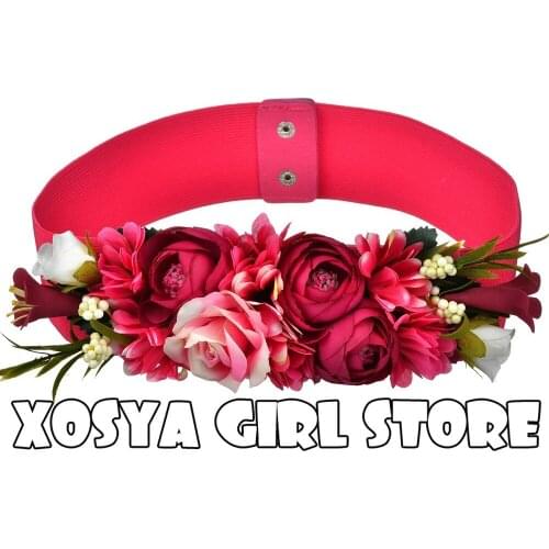 Fashion Women Elastic Wide Corset Belt For Women Glass Crystal Ceinture Ladies Thin Flower inlaid Belt Waist Girdle BW03